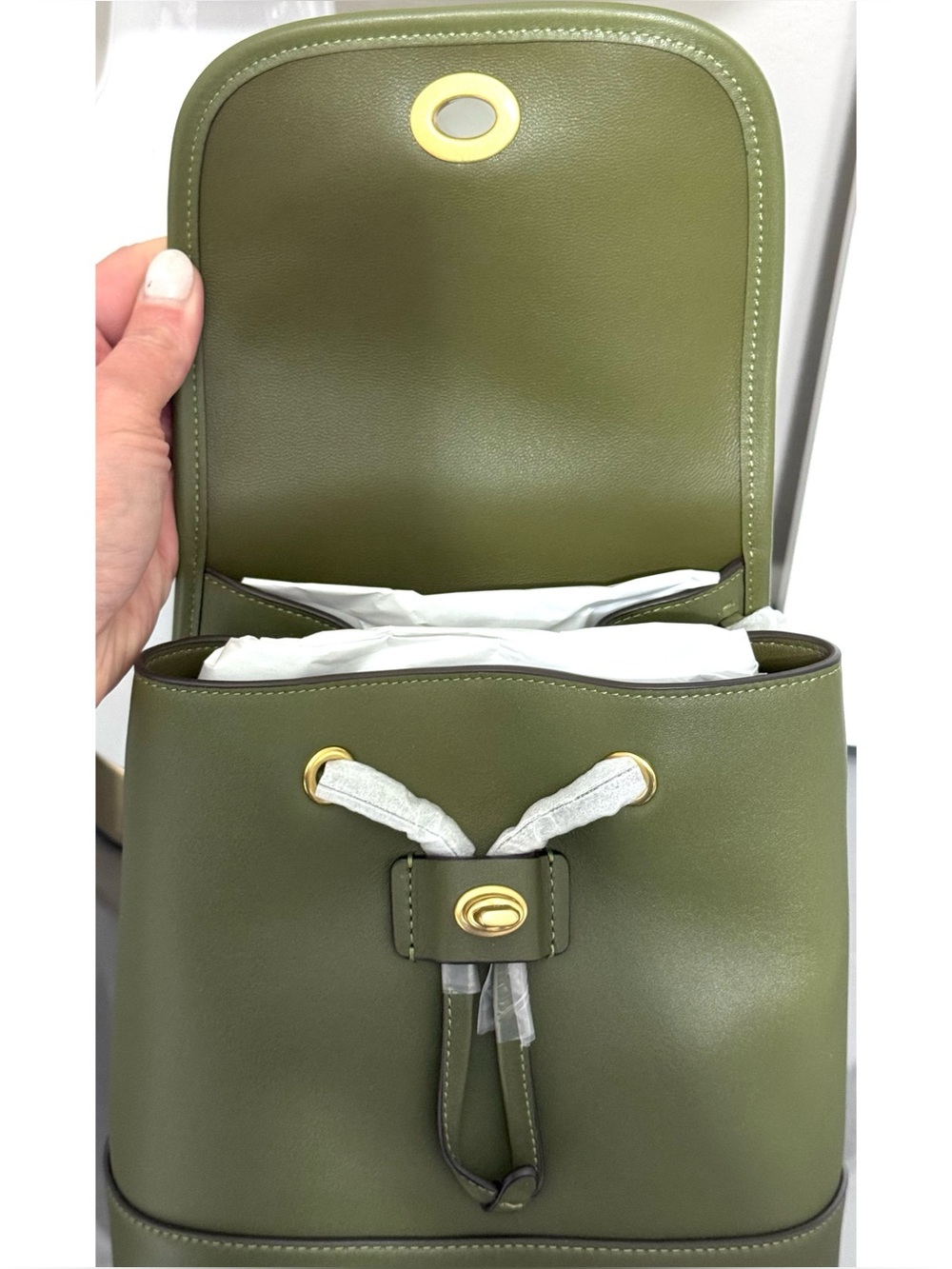 COACH Originals Turnlock Glovetanned Leather Backpack, OLIVE GREEN - Picture 6 of 10